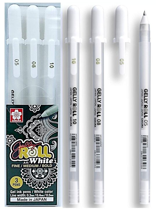Sakura%20Gelly%20Roll%20Pen%20White%20%20Fine%20Medium%20Bold%203%20Pen%20Set%20-%20Image%202