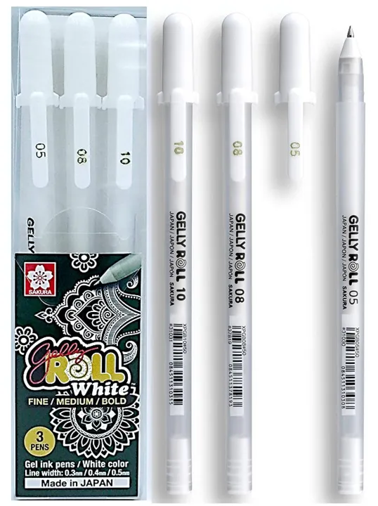 Sakura%20Gelly%20Roll%20Pen%20White%20%20Fine%20Medium%20Bold%203%20Pen%20Set%20-%20Image%202