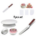 (4 পিস সেট)-কেক টার্ন টেবিল + 3 পিস স্ক্র্যাপার-প্লাস্টিক + কেক প্ল্যানার 6 "+ কেক ছুরি 6". 