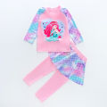 DSstyles 2pcs Girls Split Swimsuit Cartoon Mermaid Long Sleeves Tops Long Pants Beach Sunscreen Quick-drying Swimming Suit.