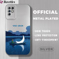 Jizetin for Infinix Note 10 Case Boating On Moon Night Lens Protect Frosted Plating Phone Back cover Soft TPU Mobile Phone Case.