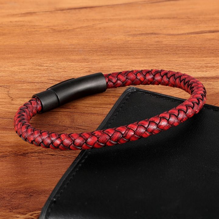 XQNI%20New%20Classic%20Style%20Men%20Leather%20Bracelet%20Simple%20Black%20Stainless%20Steel%20Button%20Neutral%20Accessories%20Hand-woven%20Jewelry%20Gifts%20-%20Image%202