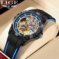 LIGE/LIGE Foreign Trade Special for Men's Hollow Automatic Mechanical Watch Multifunctional Waterproof Sports Watch.