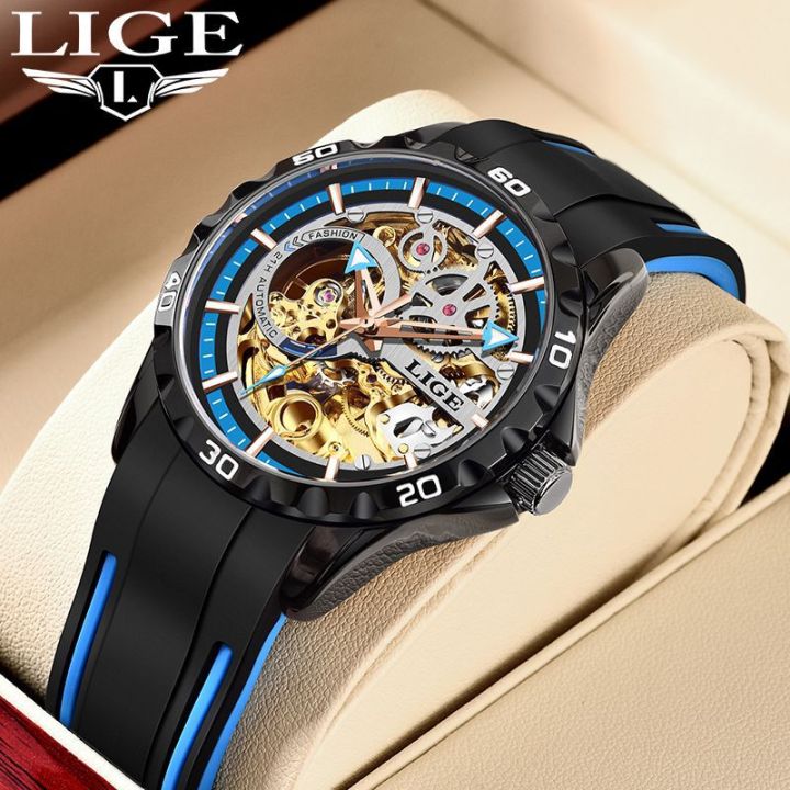 LIGE/LIGE Foreign Trade Special for Men's Hollow Automatic Mechanical Watch Multifunctional Waterproof Sports Watch
