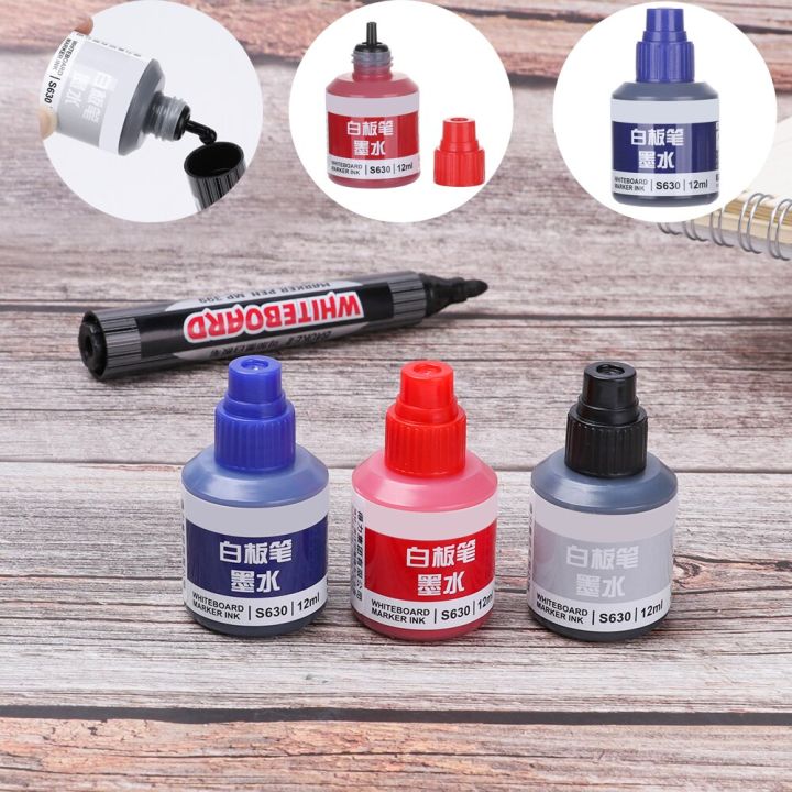 12ml Refill Ink Whiteboard Marker Pen Ink Instantly Dry Erasable Ink Refill Pen School Office Supplies Stationery Black Red Blue