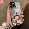 Luxury Trendy Brand Cute Sweet Pop Mart Labubu Casing Compatible for IPhone 13 15 11 14 12 Pro Max 7Plus XR XS X Max 15 8 7 14 Plus SE 2020 Cartoon Couples Plating Metal Lens Case.