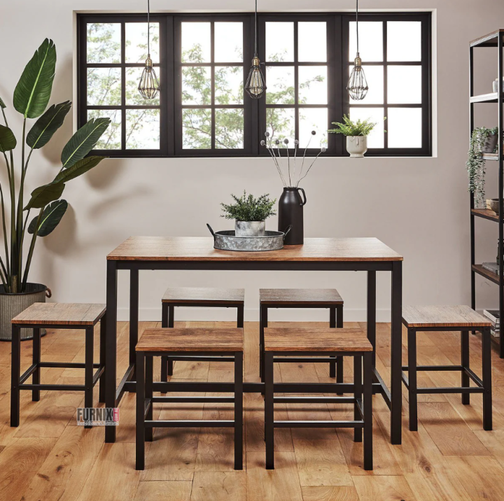 6 Seater Dining Table Set – Sheffield Stools with Metal Legs | Modern ...