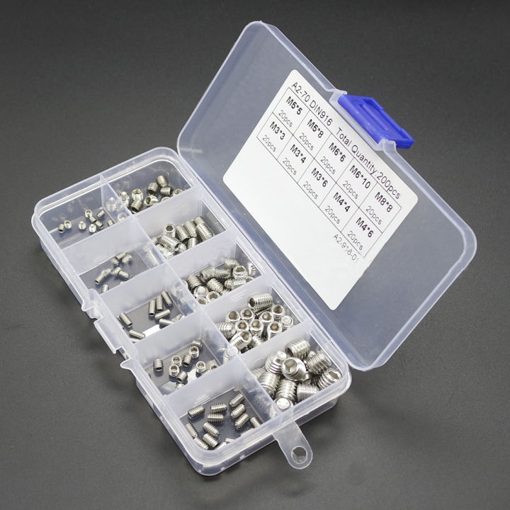 KOGEEK%20200pcs%20Hex%20Grub%20Screws%20Kit%20Set%20Screws%20304%20Stainless%20Steel%20M3/M-4/M5/M6/M8%20Grub%20Screw%20Assortment%20Packed%20in%20Organizer%20Box%20-%20Image%202
