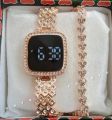 Fashionable LED Display Digital Touch Screen Wristwatch & Bracelet For Girls 2Pcs Combo.
