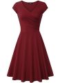 Female Solid Dress Knee-Length Short Sleeve Summer Empire Pleated Dresses A-line V-neck Simple Laides Casual Club Party Dress.