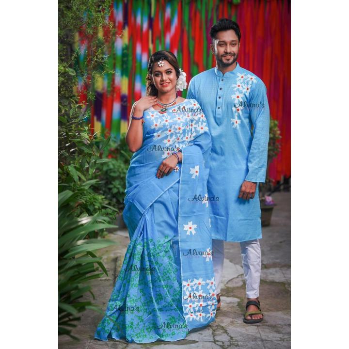 Exclusive Designer Dhupiyan Saree and Dhupiyan Panjabi For Combo Couple Dress