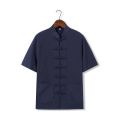New cotton linen shirt Tang suit one word button short sleeve hirt Chinese style men Tops Male loose casual Kung fu outfit shirt.