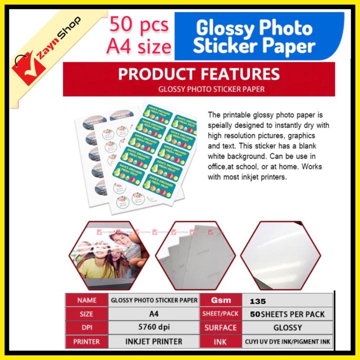 Sticker%20Photo%20Paper%20Glossy%20Self%20Adhesive%20A4%20size%20135gsm%20Pack%20of%20%2050%20Pcs%20for%20Inkjet%20printer%20-%20Image%206