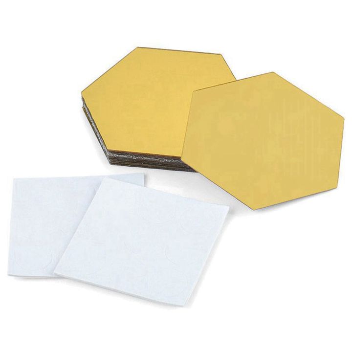 24%20Pcs%20DIY%203D%20Mirror%20Hexagon%20Decal%20Art%20Mural%20Wall%20Sticker%20Home%20Decor%20Removable%20Gold%20-%20Image%203