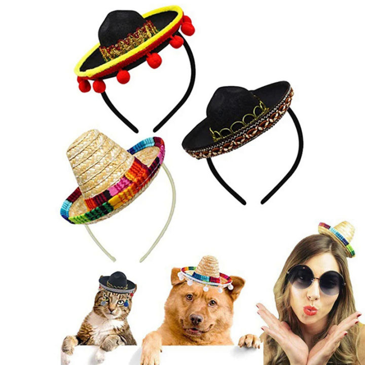 【Pioneer Gong】1Pc Mini Mexican Sombrero Hat With Headband Headdress Funny Carnival Party Hats Accessories Decoration Fiesta Party Favors