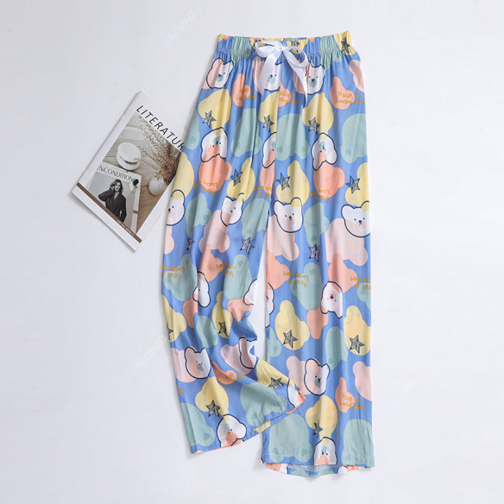 New%20Korean%20Pants%20Women%20Summer%20Ankle-Length%20Pants%20Trousers%20Home%20Clothes%20Loose%20Wide%20Leg%20Pants%20Girls%20Casual%20Flower%20Print%20Sweatpants%20-%20Image%203