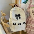 Cute Bowknot Aesthetic Backpack Black Corduroy School Bag for Girls Teens Student Book Bag Women Casual Travel Daypack Rucksack. 