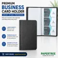 Premium Business Card Holder Black Cover Elegant Desk Organizer for Office Supplies.