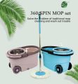 Premium 360 degree floor cleaning spin mop with wheels and mop bucket mop set wtih removable basket.