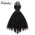 Fitshinling Gothic Ball Gown Party Dresses For Women Halter Lace Patchwork Sleeveless Vestidos Bow Tie Corset Short Midi Dress. 