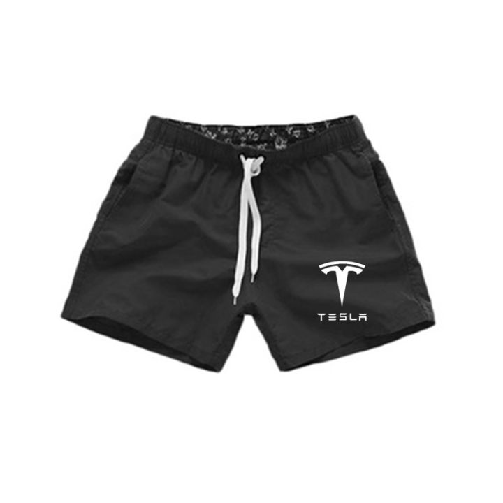 Mens Solid Swim Shorts Quick Dry Beach Board Shorts Tesla Lining