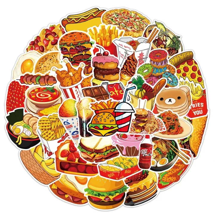 10/30/50pcs%20Delicious%20Food%20Drink%20Stickers%20Cute%20Cartoon%20Graffiti%20Decals%20DIY%20Phone%20Motorcycle%20Stationery%20Fridge%20Car%20Wall%20Sticker%20-%20Image%205