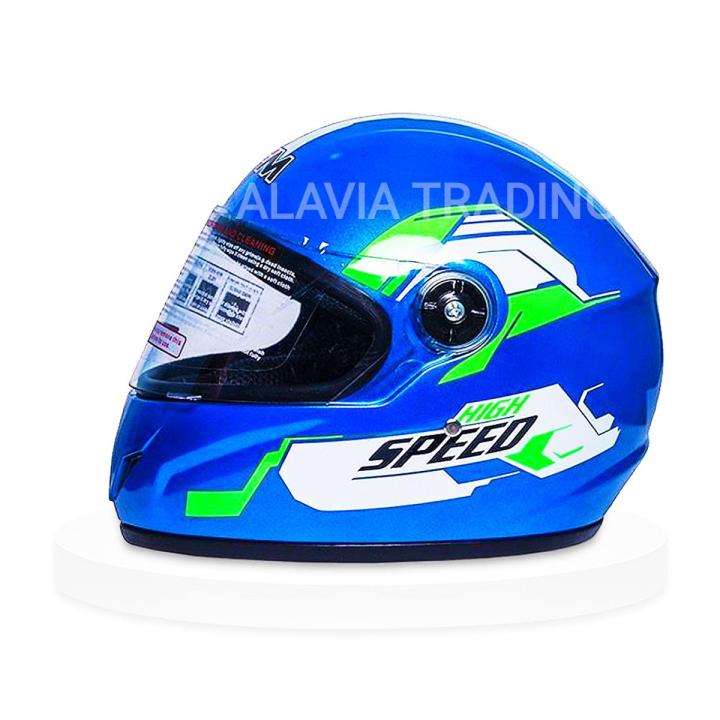 FULL FACE BIKE HELMET SFM HIGH SPEED BLUE & WHITE GRAPHICS