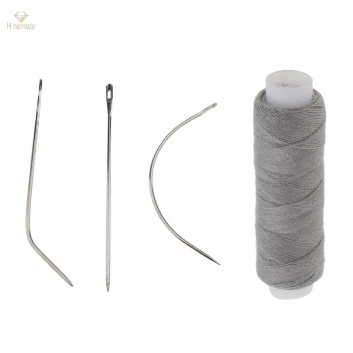 5 Pieces Hair Extension Sew Weaving Thread With 3 Style Needles Gray Brown