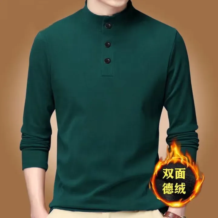 Double-sided%20velvet%20stand%20collar%20padded%20long%20sleeve%20t-shirt%20men's%20solid%20color%20autumn%20and%20winter%20thermal%20base%20layer%20top%20korean%20autumn%20coat%20-%20Image%204