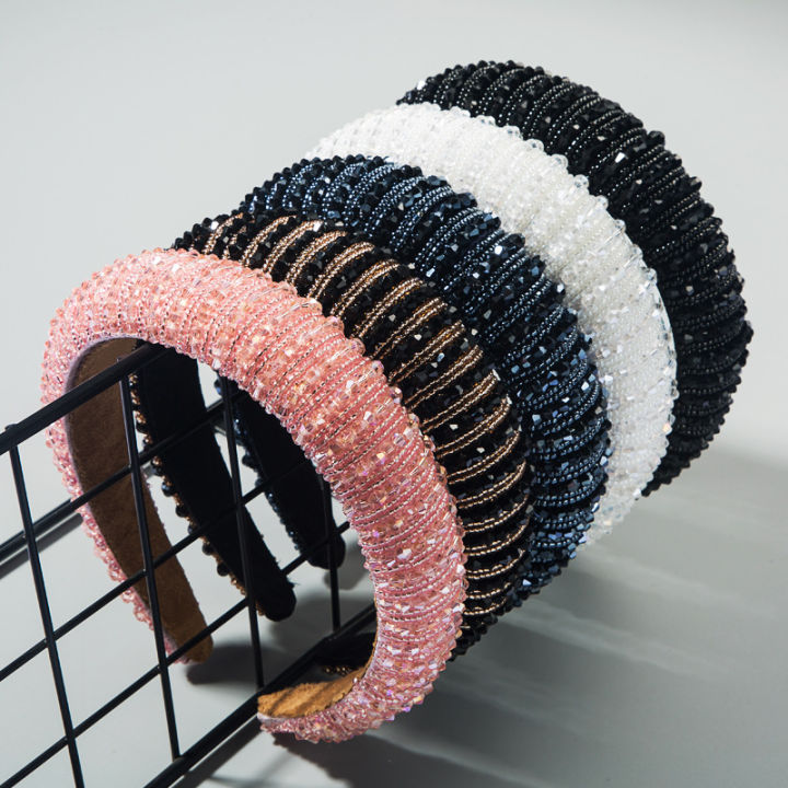 Heming headbands, European and American hand-woven beaded headbands, women's baroque sponge hair bundles, Korean simple face wash hair accessories
