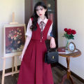 【The-Best】 A-line Simple Two-piece Dress Korean Fashion Preppy Style Summer Maxi Dress. 