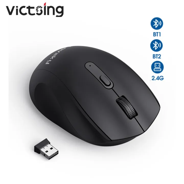 Victsing PC350 Wireless Mouse 2.4G+Dual Bluetooth 3 Modes Mute Mouse 3200DIP Adjustable Ergonomic Design Office Mice For Mac/PC
