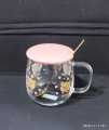Cute Fruity Mug Glass Mug unicorn print with Spoon and ABS plastic Lid.