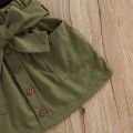 2-Piece Girls Summer Outfits, Ribbed Off-Shoulder Tank Tops + Ruffle Skirt with Pockets for Kids, 9 Months to 5 Years. 