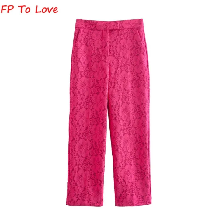 Rose%20Hot%20Pink%20Wide%20Leg%20Pants%20Straight%20Woman%20Elegant%20Long%20Trousers%20PB%20ZA%20Female%20Zipper%201971240%20-%20Image%202