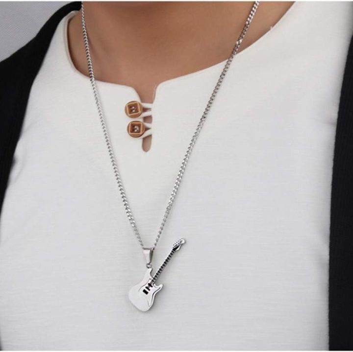 Stainless Steel Guitar Necklace For Men Leather Chain Men