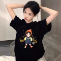 Fun Cartoon Girl Letter Print Short-Sleeve T T-shirt Women's Top Couple Casual Japanese Versatile College Style chic. 