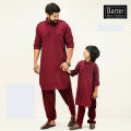 Premium Quality Maroon Color Kabli Set For Men - Merun Colour Kabil Set - Men'S Premium Quality Meroon Kabli Set - Panjabi- Linen Cotton Kabli Set For Men. 