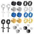 12 Pairs CZ Magnetic Stud Earrings for Men Stainless Steel Non-Piercing Cross Dangle Hoop Earrings Unisex Cross Clip on Earring.