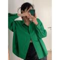 86 Design Sense Niche Long-Sleeved Shirt 2022 Autumn and Winter Korean Style POLO Collar Loose Mid-Versatile Long Sleeve Shirt Coat for Women. 