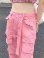 Pink Jeans Overalls Women's Summer Thin High Waist Slimming and Straight Loose Casual Wide Leg Mop Pantsins. 