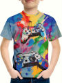 Kids gamepad with color paint 3D print boy's T-shirt crew neck short sleeve t-shirt for boy casual top for summer cool T shirt.