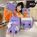4 pcs sets canvas SchoolBags For Teenage Girls Women's Backpack Canvas School Bag College Student Laptop Backpacks.