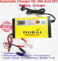 Automatic Battery Charge 12v and 24v 20AH Battery Charger Digital Display, Auto Stop When Battery Full,Fast and Efficient Charging for Multiple Battery Types. 