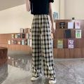 Plaid Wide-leg Pants Women's Korean Casual Trousers New Student Light Loose High-waist Straight-leg Casual Pants Lattice Print.