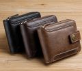 Men's small classic genuine leather wallet men's short wallet with buckle and zipper solid port ville clutch for men. 