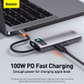 Baseus USB C HUB Multi HUB Ethernet Network PD 100W Type C Docking Station Splitter HDMI-Compatible USB 3.0 Adapter For Macbook.