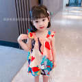 Suspender shorts 2023 new girl baby casual dress two-piece set, stylish children's summer fashion trend.