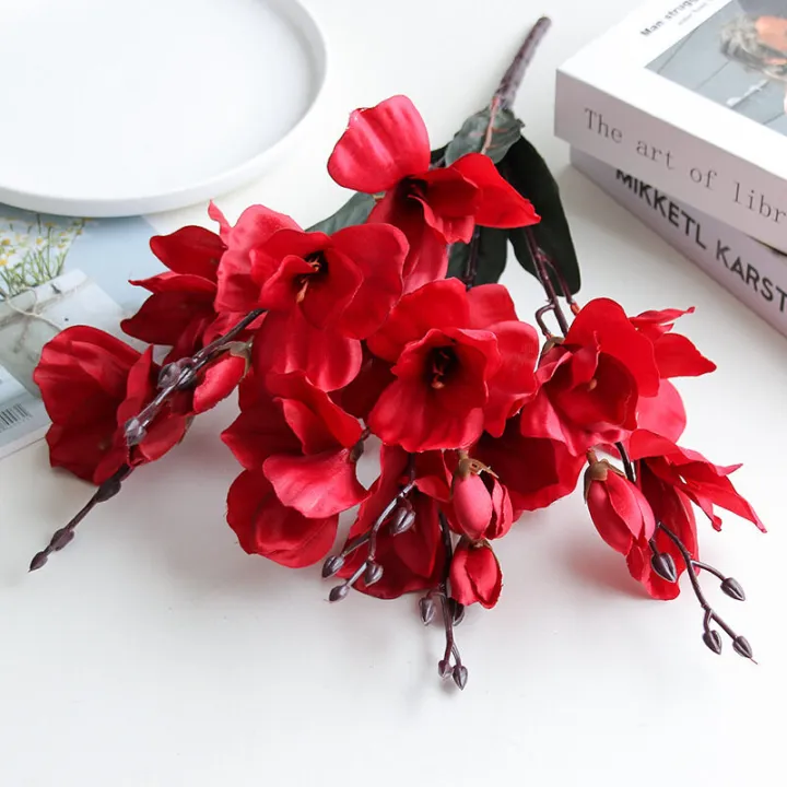Houseeker%205%20Forks%2020%20Heads%20Magnolia%20Flowers%20Simulation%20Bouquet%20Silk%20Artificial%20Flower%20Home%20Table%20Living%20Room%20Decor%20Photography%20Wedding%20New%20Year%20Decoration%20-%20artificial%20flower%20-%20Image%202