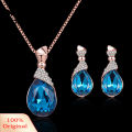 Carat Women Water Drop Shape Rhinestone Pendant Ear Stud Earrings Necklace Jewelry Set. 